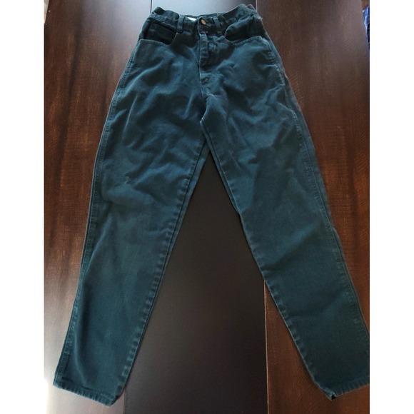 Vintage Bill Blass Petites 4 P Green Denim Jeans Tapered Cotton High Rise Pants - Picture 1 of 14